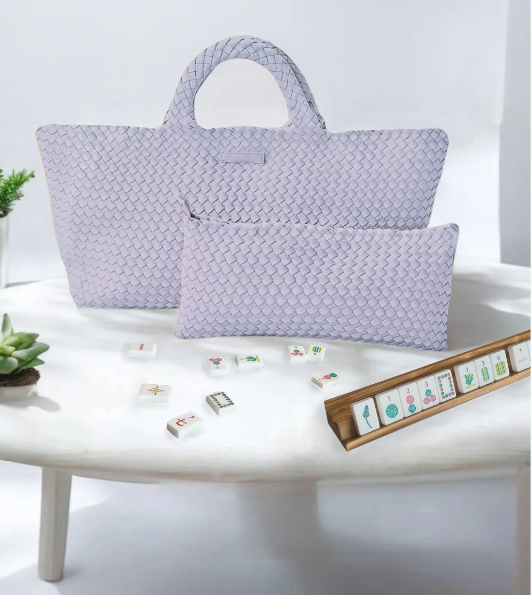 Woven Mahjong Carryall Bag - Lavender