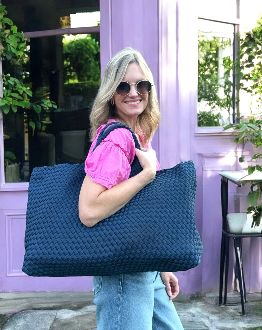 Woven Mahjong Carryall Bag - Navy